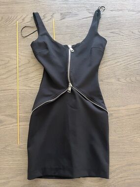 Zara Black Mini Dress with Silver Zipper Detail